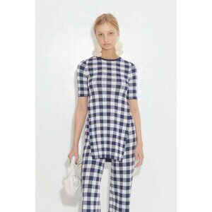 SIMON MILLER Canoga Blue Plaid Short Sleeve Knit Top Size Small NEW NWT